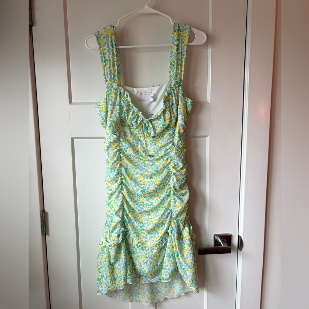ASOS Design Floral Yellow and Blue Ruched Dress